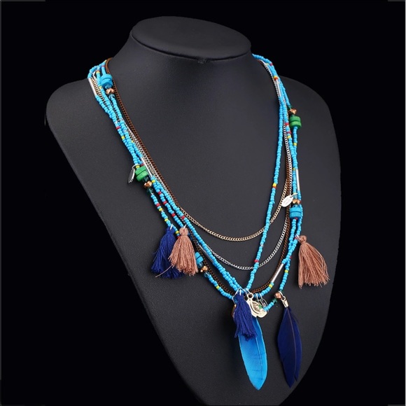Multilayer Feather, Tassel, Bead & Charm Boho NWT - Picture 4 of 7