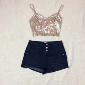 Dark Denim High Waisted Shorts