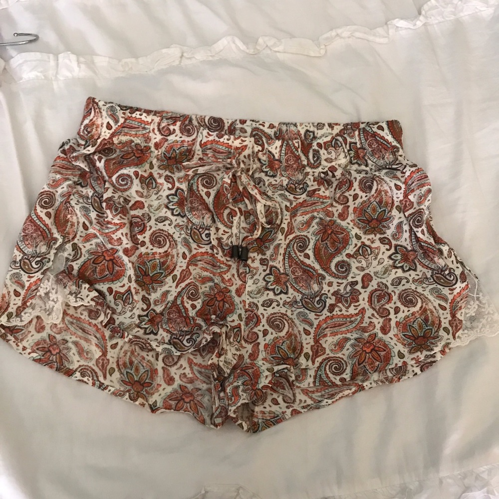 White & Orange Paisley Flowy Shorts