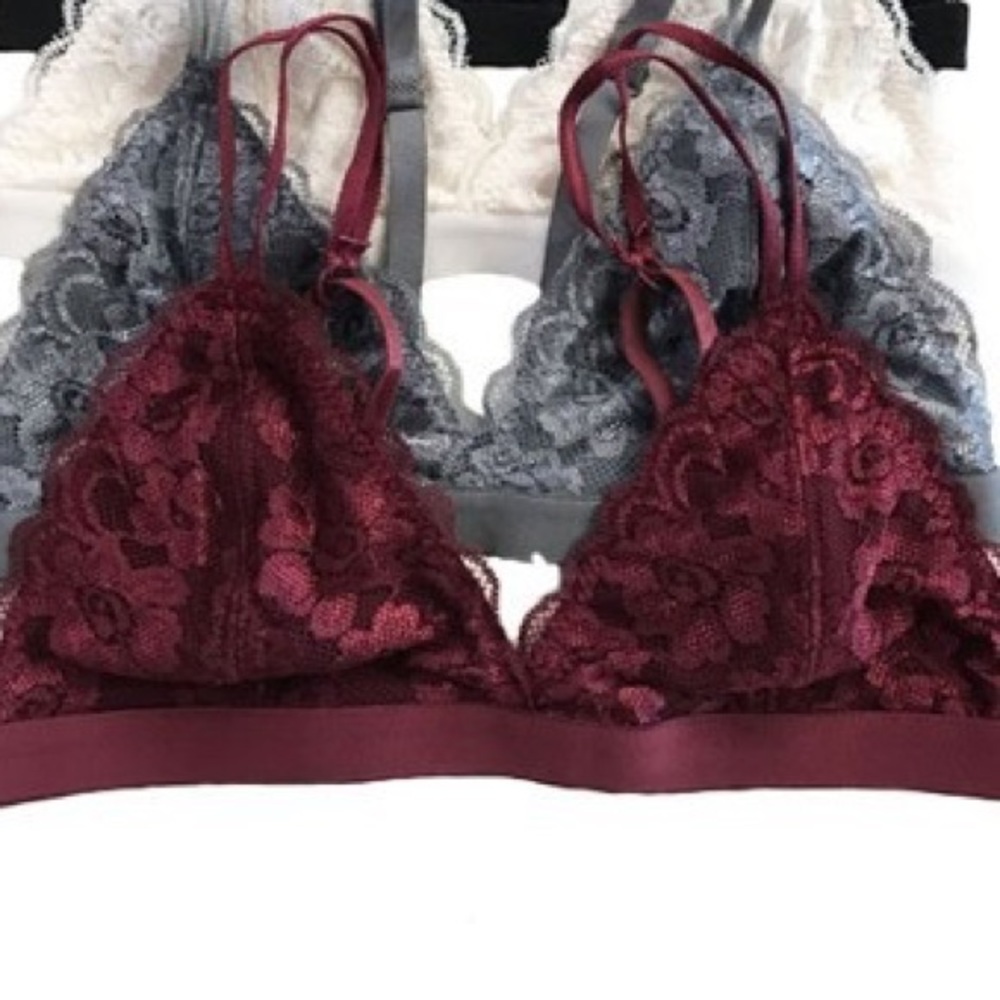 🎉CLEARANCE🎉Maroon Floral Lace Triangle Bralette - Picture 3 of 4