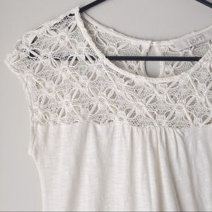 Ann Taylor Loft Cream Smocked Waist Crochet Top XS