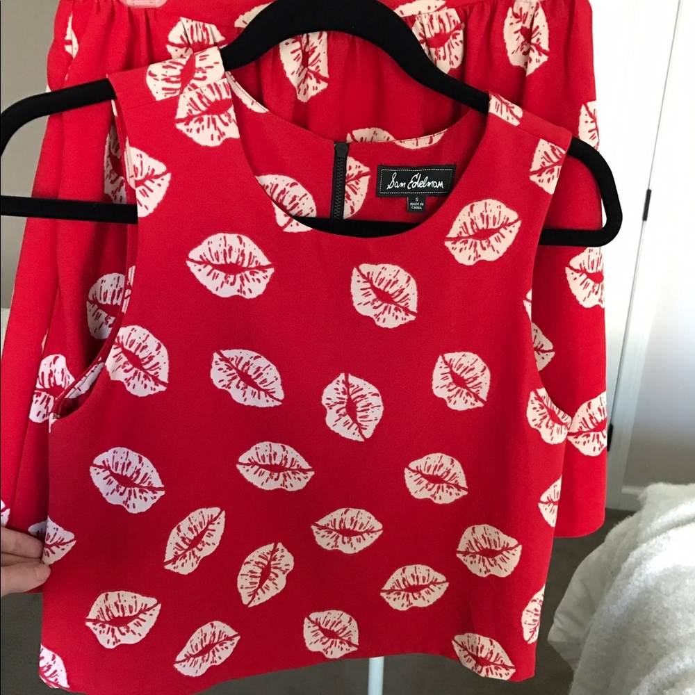 Sam Edelman Red Lips Jacquard Top