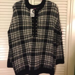 Plaid lace up sweater