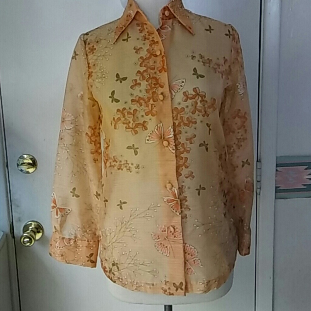 1970s Miss Shaheen organza blouse. Small