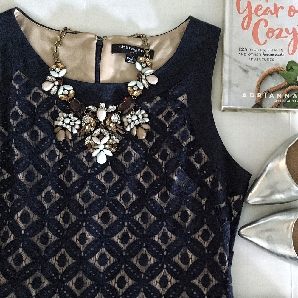 Dress navy lace Summer knee length A-line pretty