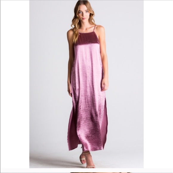 Deep Mauve Satin Maxi Slip Dress - Picture 2 of 6