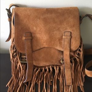 BCBG MaxAZRIA brown suede runway crossbody bag