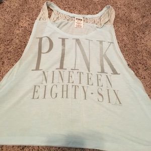 Pink light blue and lace tank