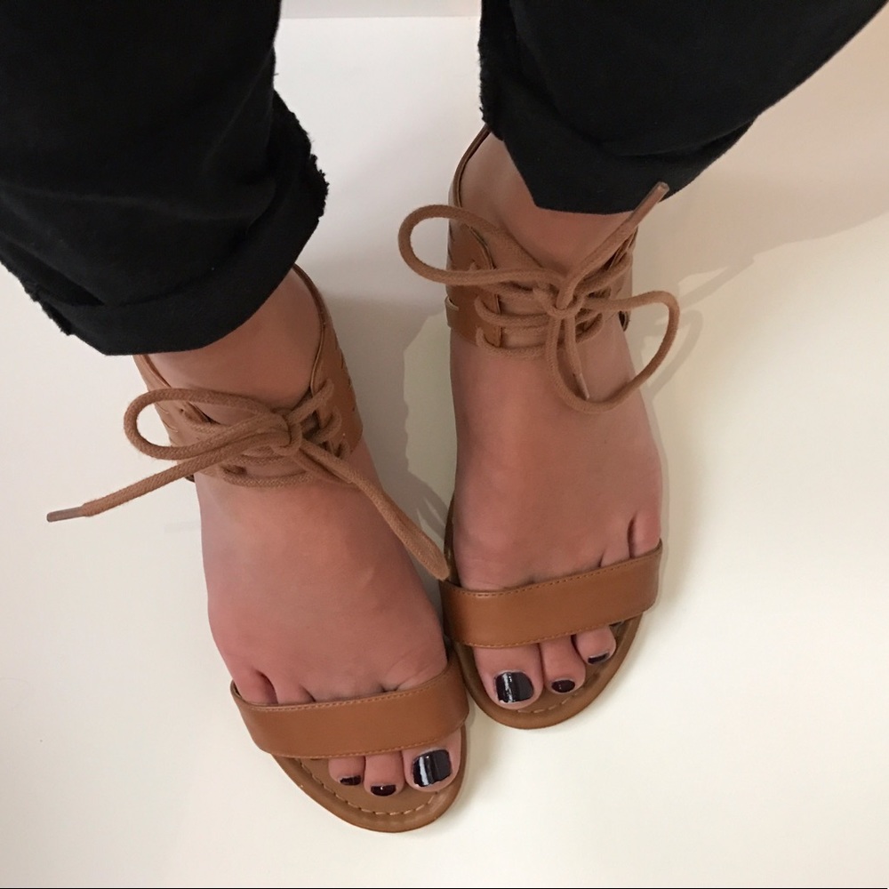 Tan lace up sandals