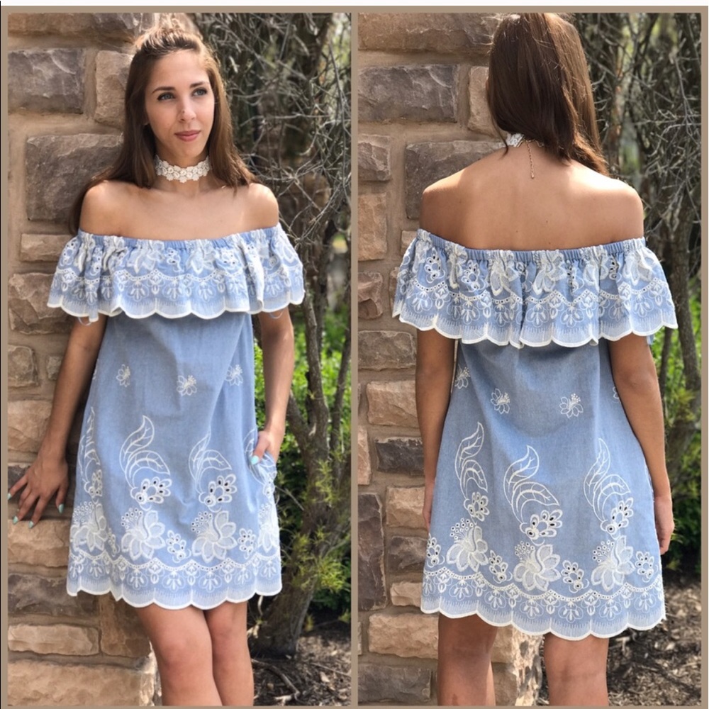 Embroidered Denim Vintage Slip Dress - Picture 2 of 5