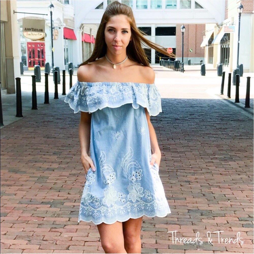 Embroidered Denim Vintage Slip Dress - Picture 3 of 5