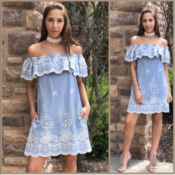 Dresses & Skirts - Embroidered Denim Vintage Slip Dress