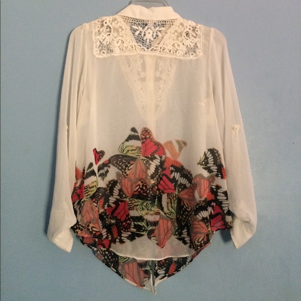 SOLD Sheer Butterfly Collared Blouse