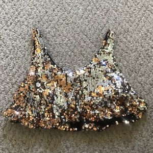Gold Silver and Black Sequins Crop Top