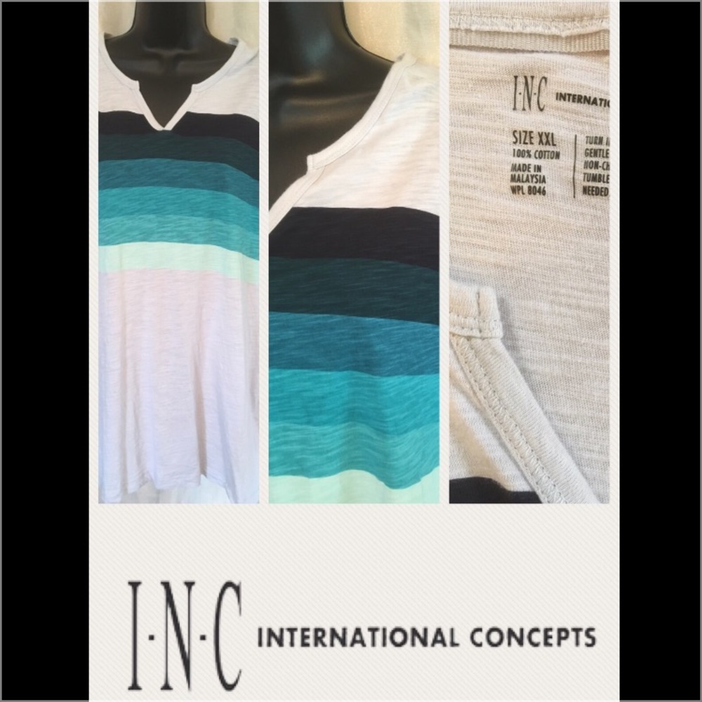INC Unisex White and Green short sleeve V Neck XXL