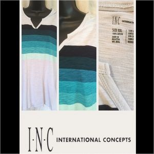 INC Unisex White and Green short sleeve V Neck XXL