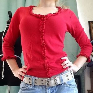 Vintage! Hot Ruffled Red Top  Sz S
