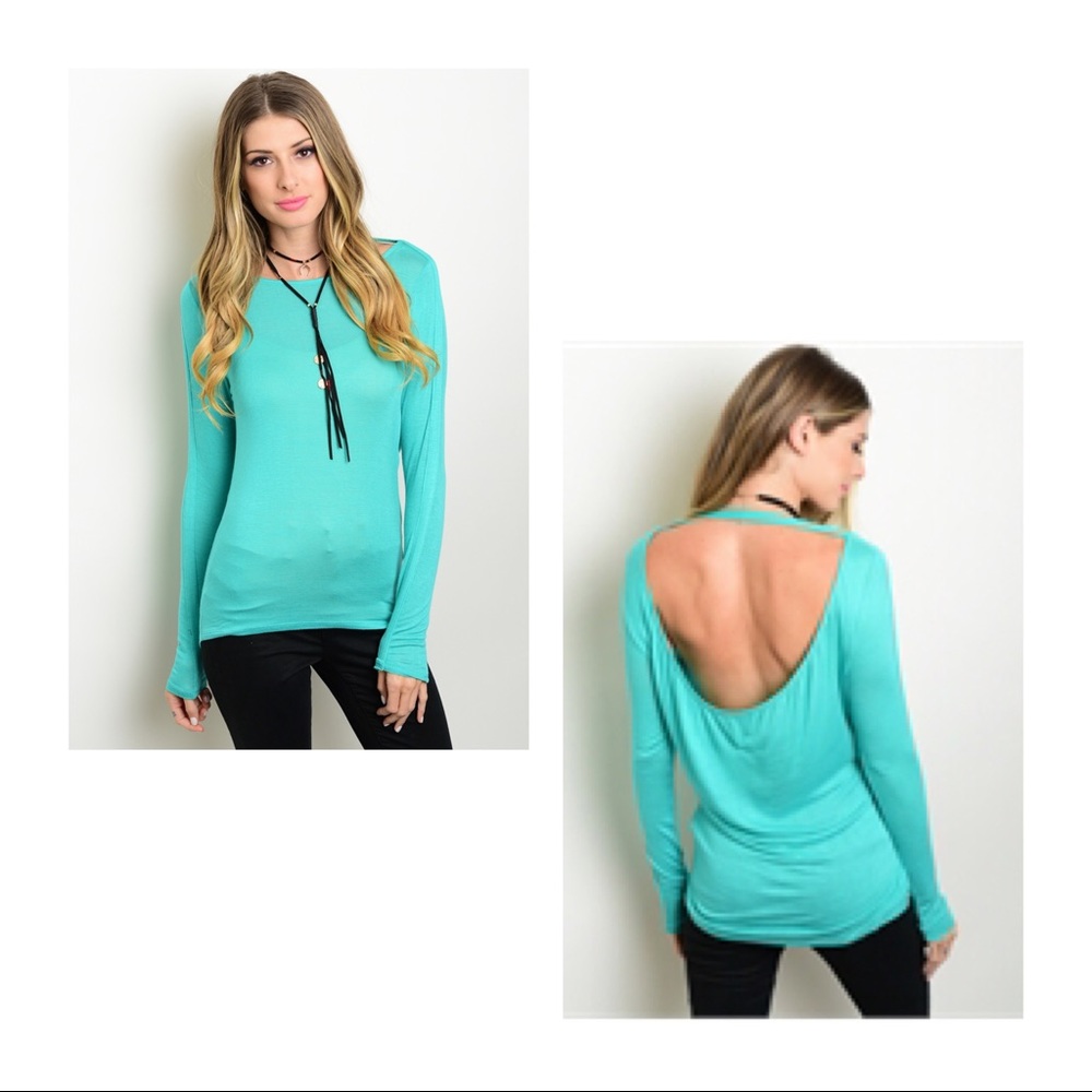 Deep scoop back long sleeve top.