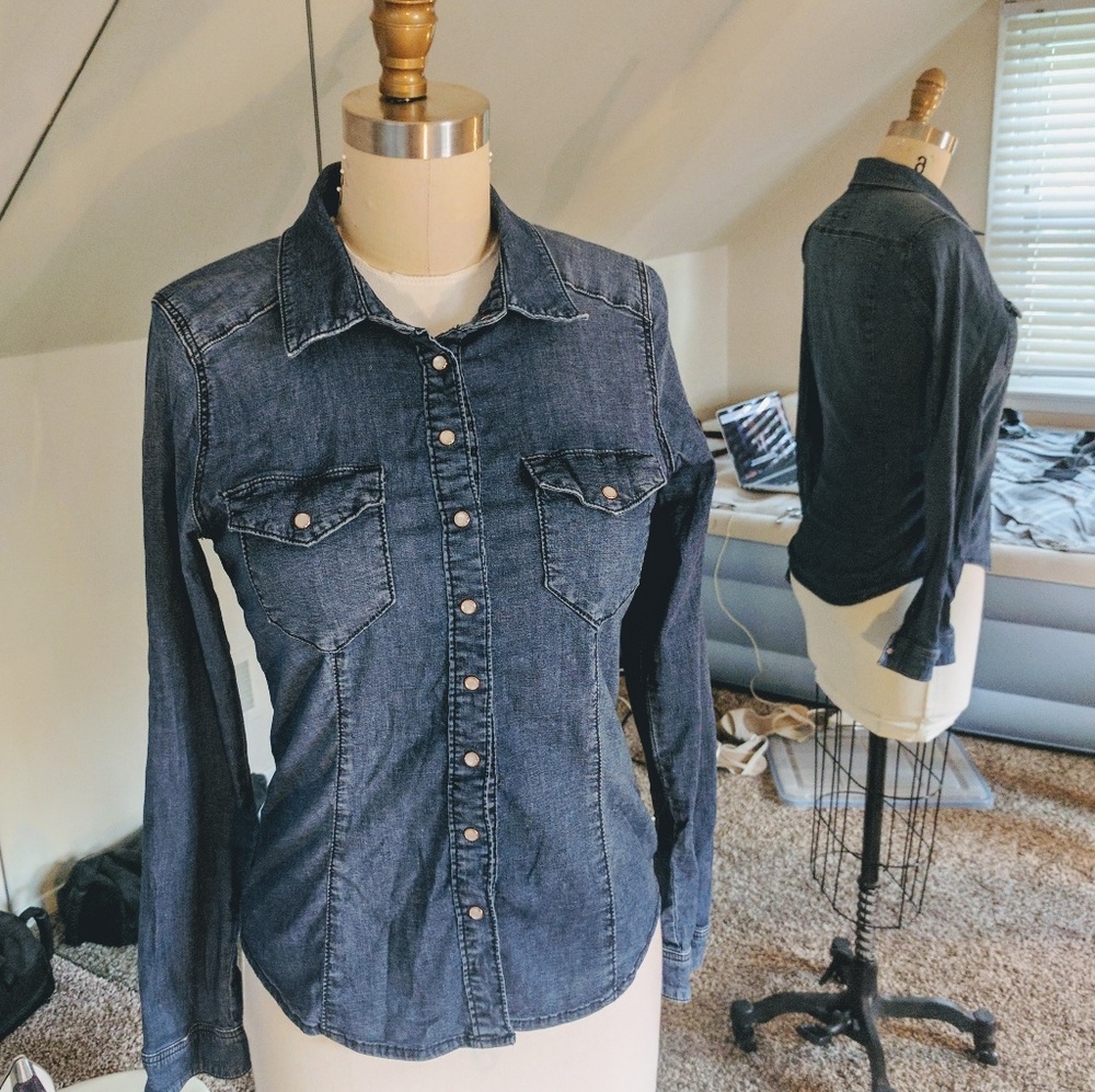 Stretch denim button down