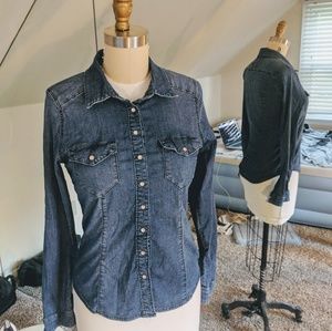 Stretch denim button down