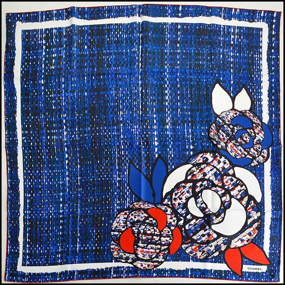 Chanel Cobalt tweed print 90cm silk twill scarf