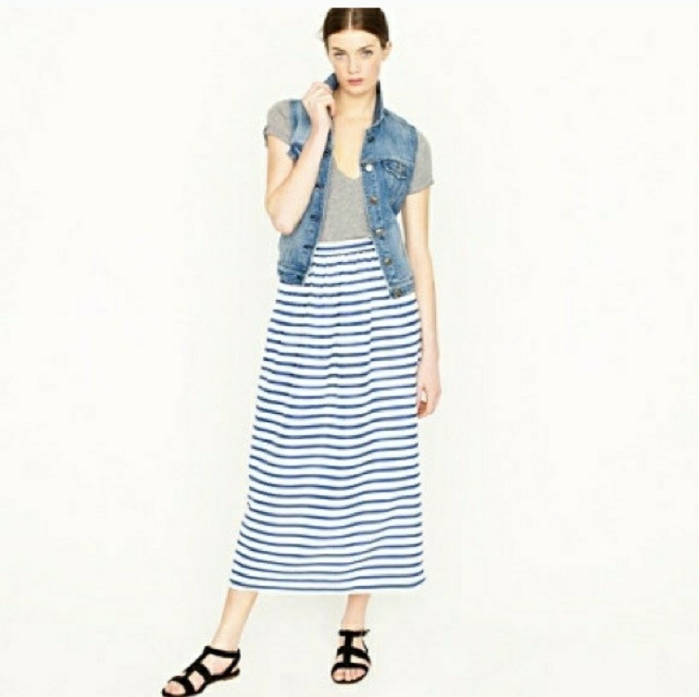 EUC tea length skirt in Marina Stripe