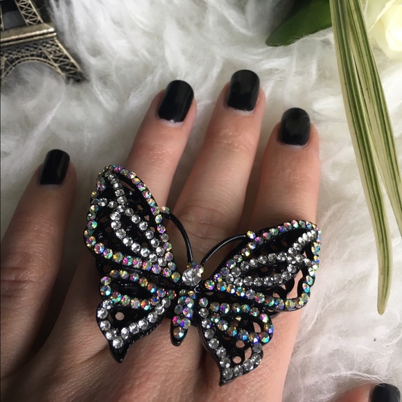 Flutter Butterfly statement ring rhinestones - Picture 2 of 5