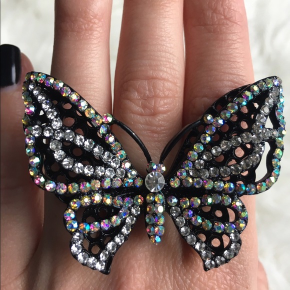 Flutter Butterfly statement ring rhinestones - Picture 3 of 5
