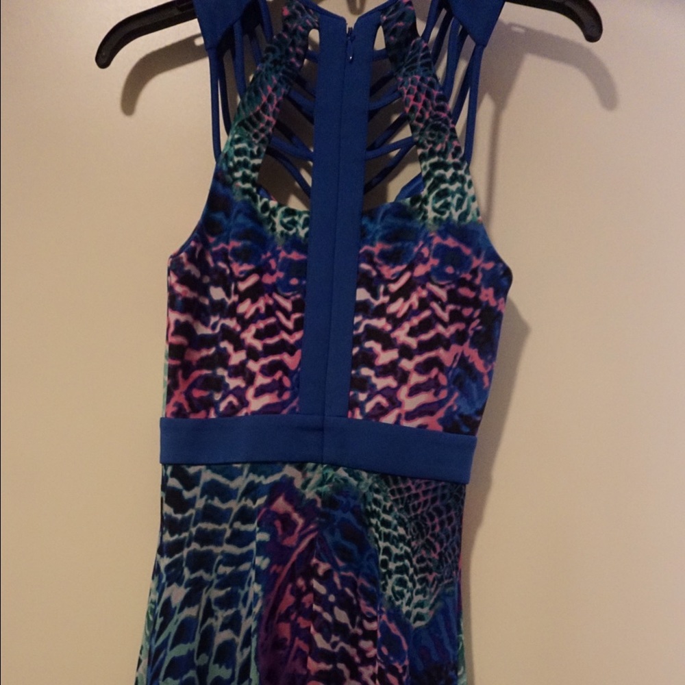 Bebe colorful hi-lo dress- caged top!