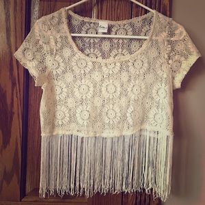 Lace Crop Top with Fringe