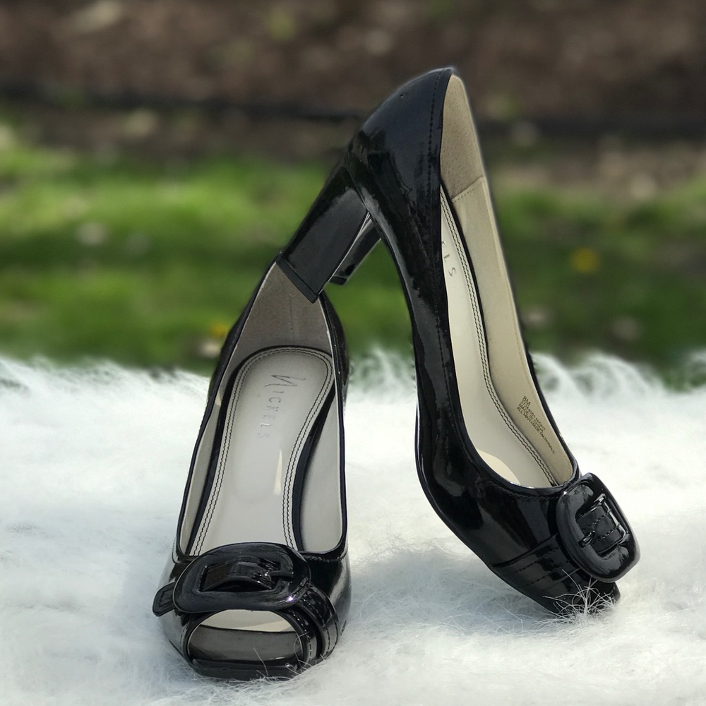 Black peep toe pumps