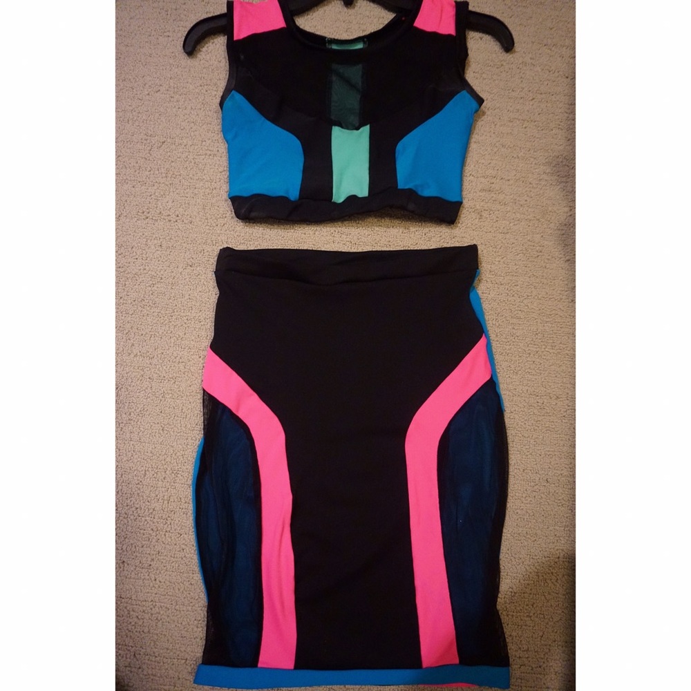 Neon colored two piece outfit!