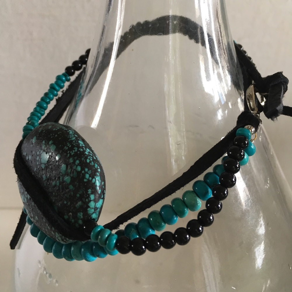 SaNtaFe men's rustic turquoise western bracelet 10