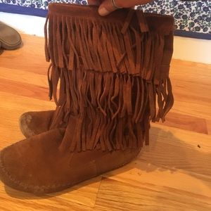 Tall fringe moccasins