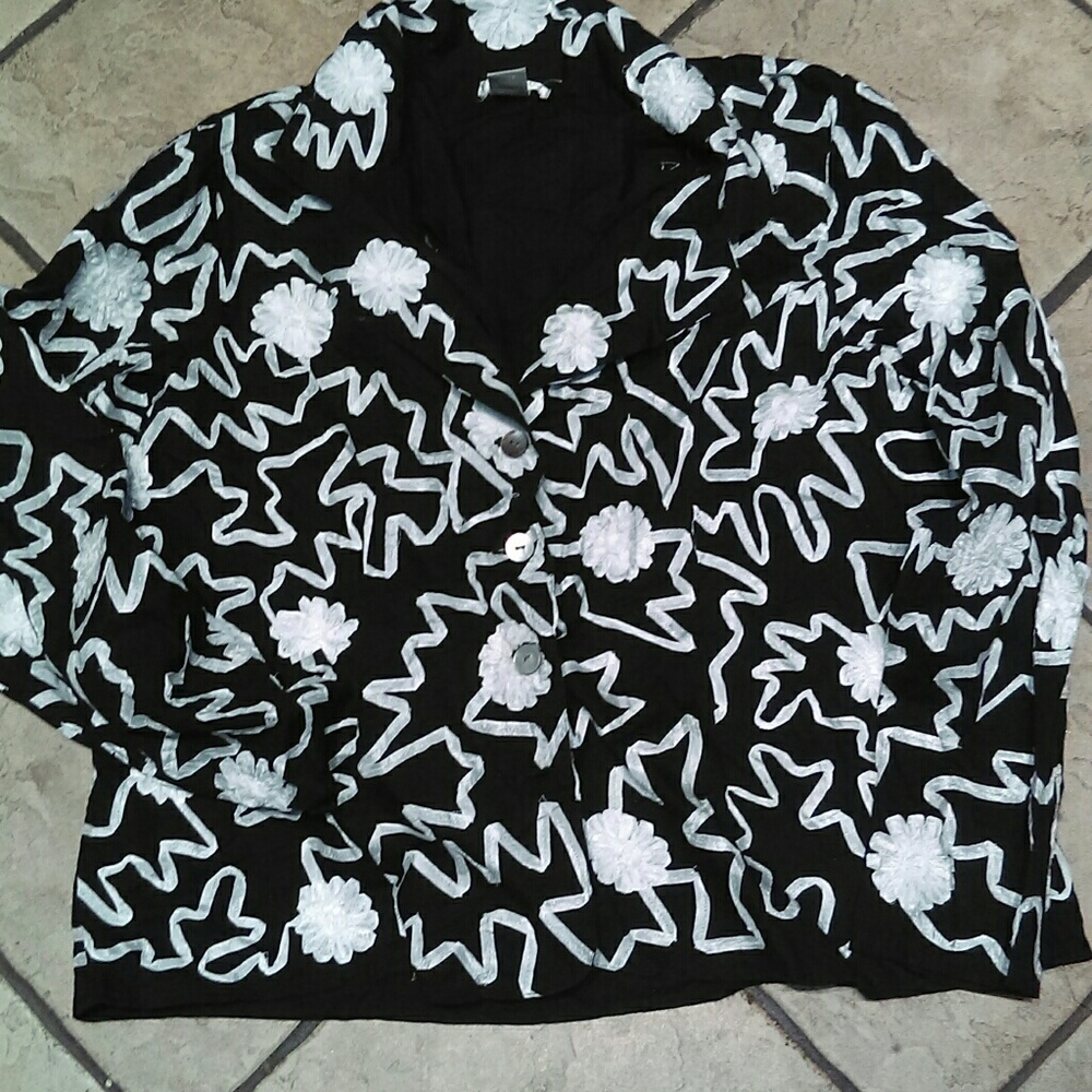 Laura Ashley black white career button jacket XL