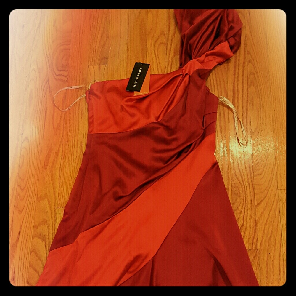 Red satin dress