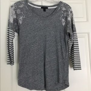 Gray JCrew baseball style shirt with pattern