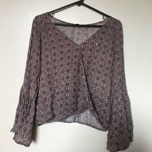 Retro Bell Sleeve Wrap Front Top