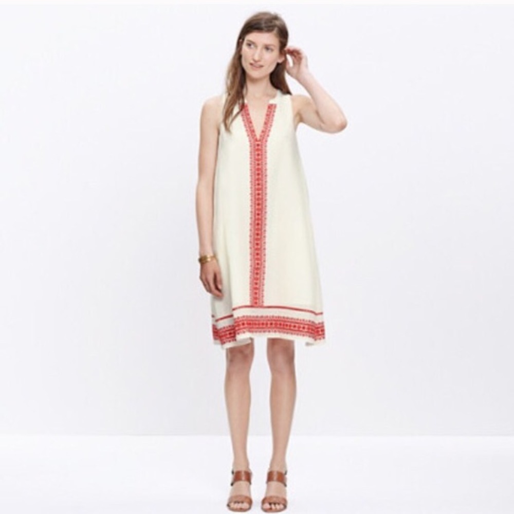NWT-Madewell Silk Dress with Embroidery