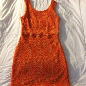 Orange Mini Dress w/ Nude Lining