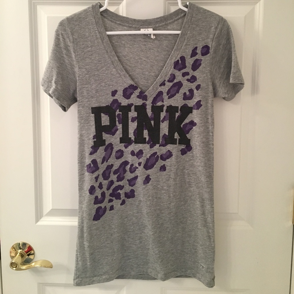 VS PINK Gray and Purple Cheetah Print V-Neck