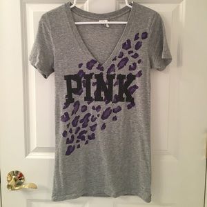 VS PINK Gray and Purple Cheetah Print V-Neck