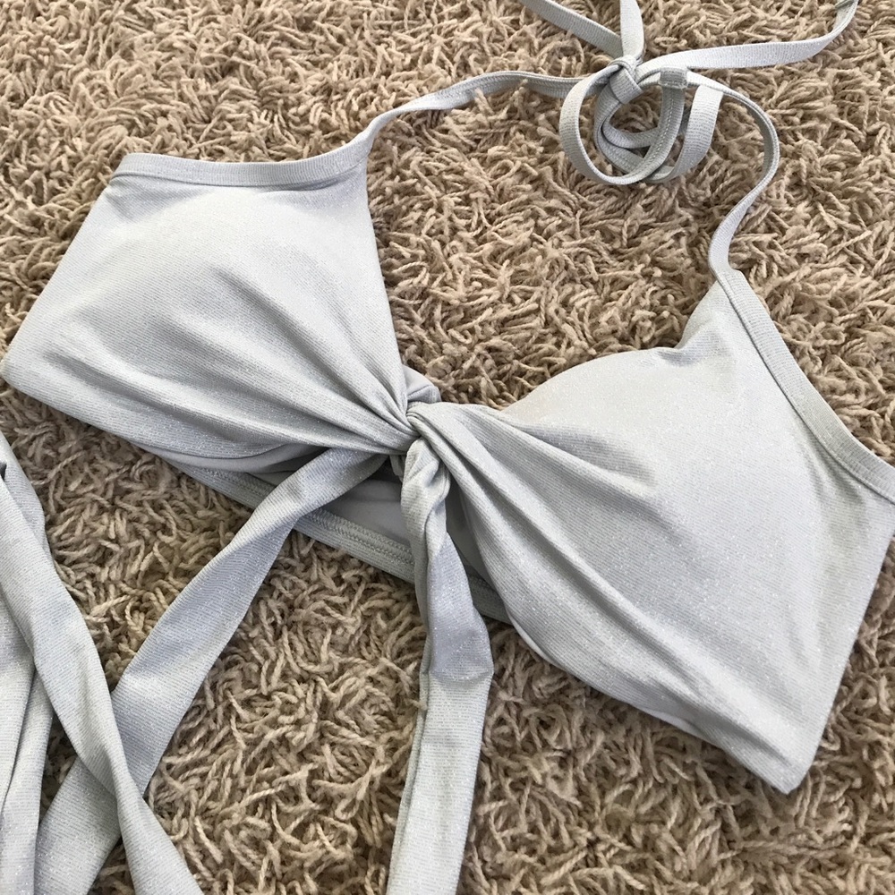 👙New Aerie Silver Wrap Around Scoop Bikini Top - Picture 2 of 6