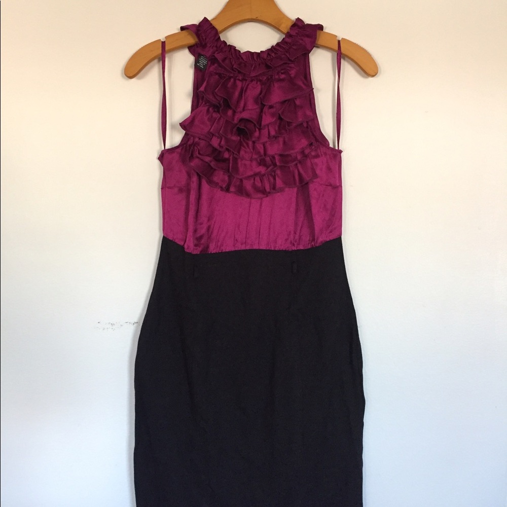 Fuchsia black halter dress INC silk