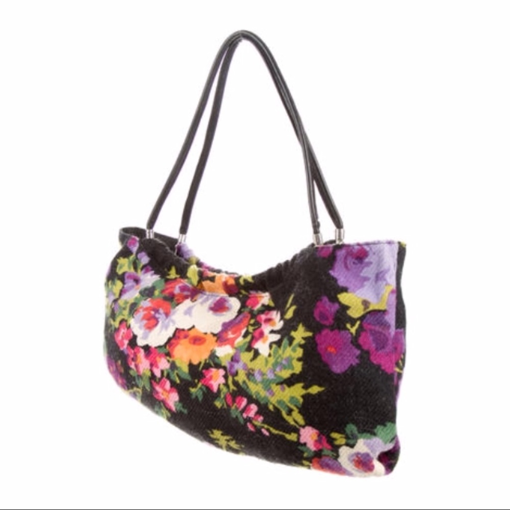 Moschino Black Floral Fabric Handbag