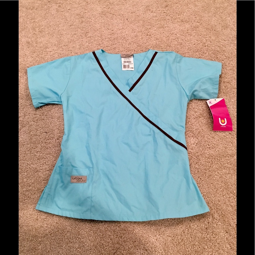 Urbane Mock Wrap Scrub Top XS