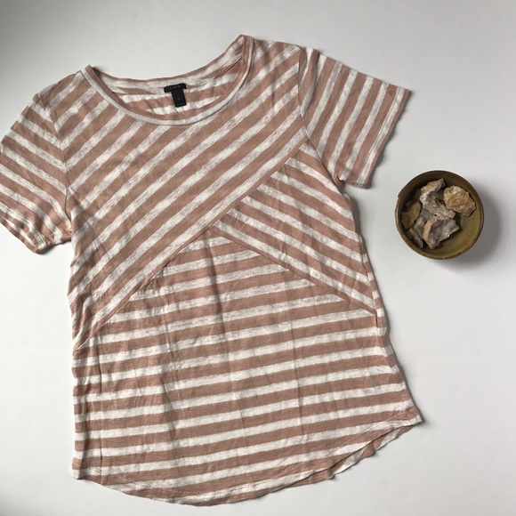 J. Crew Tops - J.Crew Linen cross stripe t-shirt pink white small