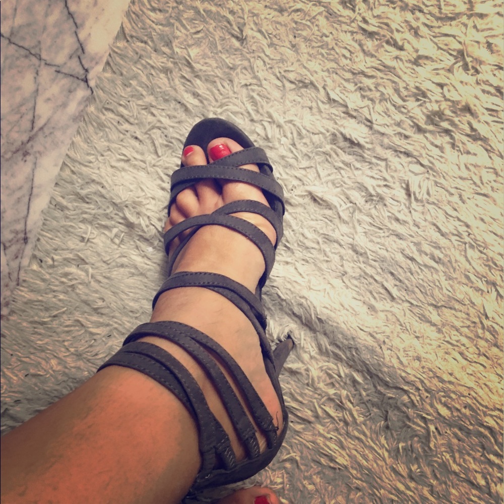 FREE with purchase - women Gray strips gladiators heels sandals
