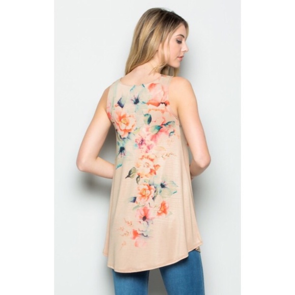 ❗️CLEARANCE❗️ Mocha Floral Tunic Top S M L XL - Picture 2 of 2