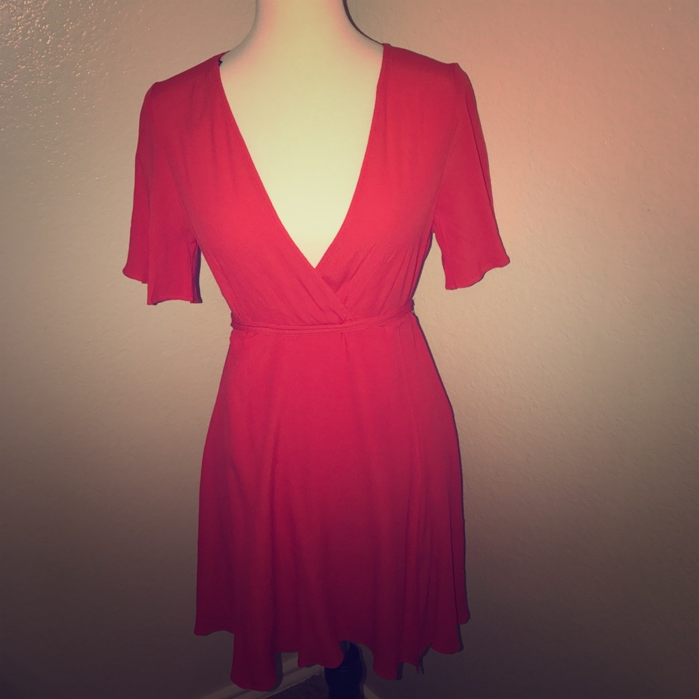 Bright Red Orange Forever 21 mid length dress
